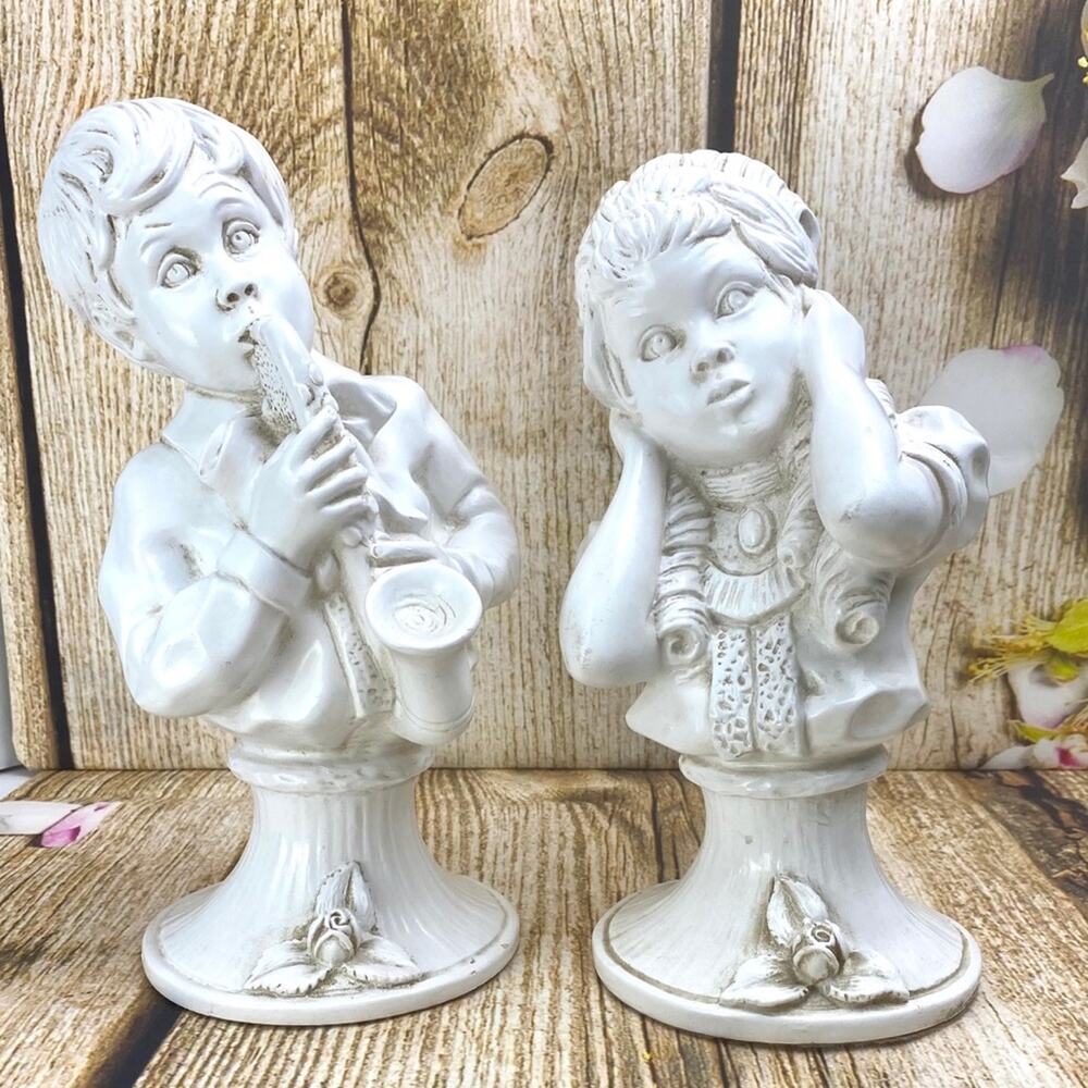 VTG 1971 U Kendrick Boy Girl Statues 9 inch Boy Saxophone Girl Covering Ears